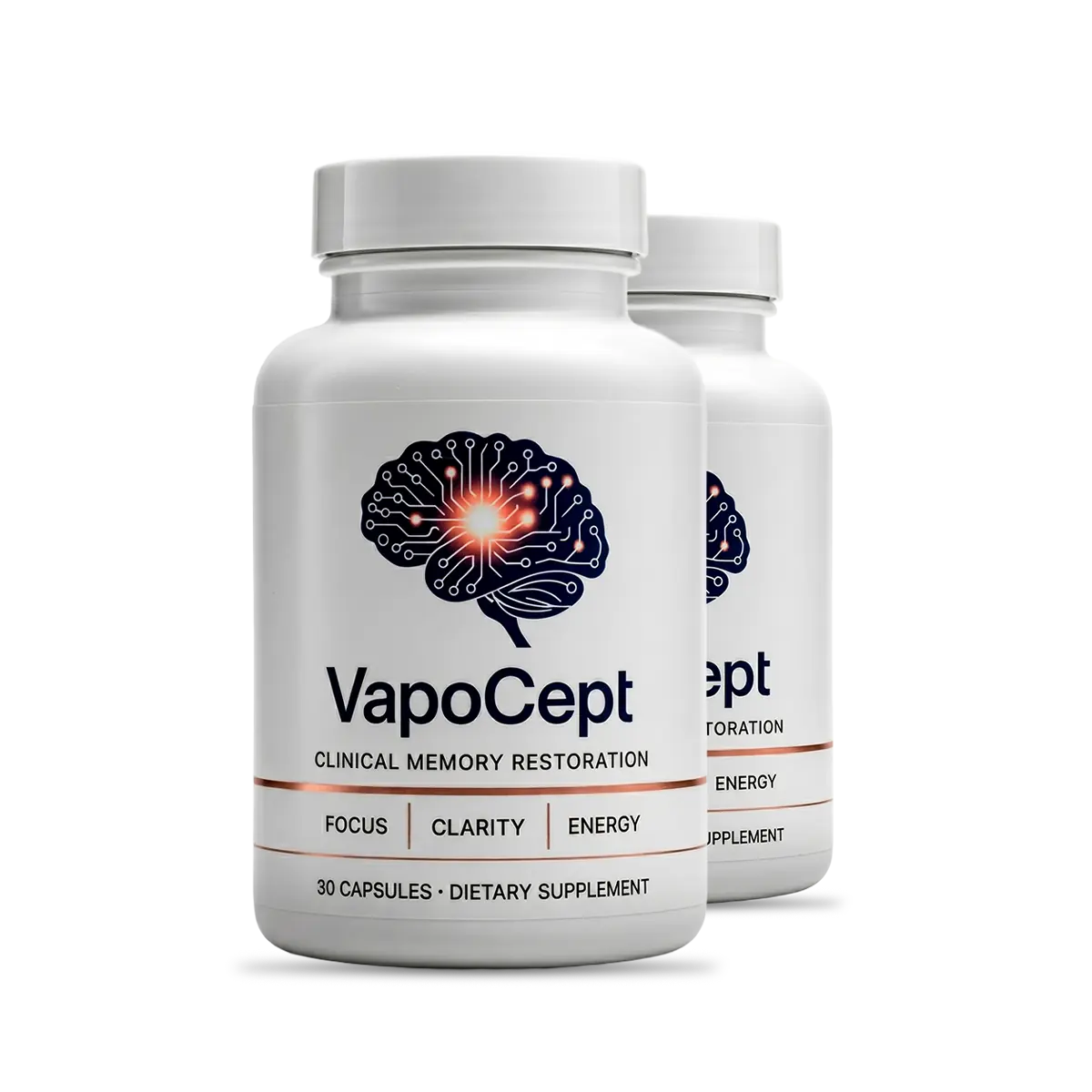 Two bottles of VapoCept brain support supplement, 60 day supply